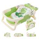 Lucakuins Foldable Baby Bathtub with Cushion & Water Thermometer and Drain Hole, Portable Durable Foldable Baby Bath Tub for Newborn Infants 0-36 Months (Green)