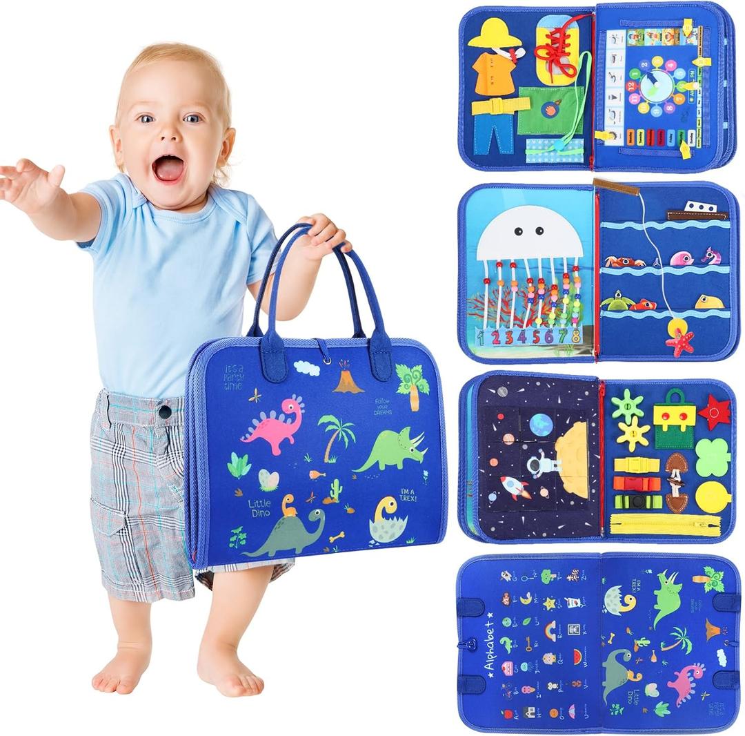 Busy Board Toddler Stocking Stuffers: Sensory Toys for Toddlers 1 2 3 4 Year Old Boy Gifts Montessori Toys - Toddler Airplane Travel Essentials & Road Trip Must Haves, Age 12 18 Month Baby Abacus Toy (Magic Blue)