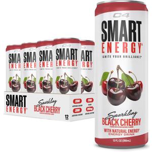 C4 Smart Energy Drink – Boost Focus and Energy with Zero Sugar, Natural Energy, and Nootropics - 200mg Caffeine - Black Cherry (12oz Pack of 12) (EXP 01/31/27)