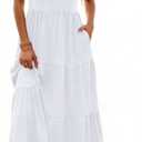 Halife Womens Flowy Tiered Maxi Dress Sleeveless Summer Sundresses Adjustable Straps Long Beach Sun Dresses with Pockets (Medium)