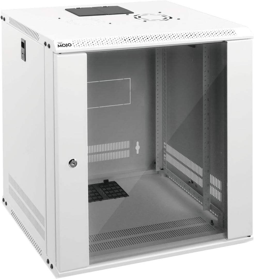 Tecmojo 12U Wall Mount Rack Network Cabinet for 19" IT Equipment,with Lockable Glass Door and Side Panels,Cooling Fan,17.7inch Depth,White Tecmojo 12U Wall Mount Rack Network Cabinet for 19" IT Equipment,with Lockable Glass Door and Side Panels,Cooling Fan,17.7inch Depth,White