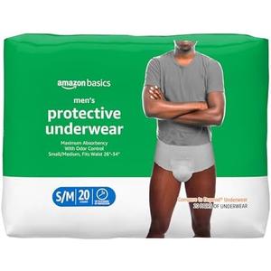 Amazon Basics Incontinence Underwear for Men, Maximum Absorbency, Small/Medium, 20 Count (1 Pack)