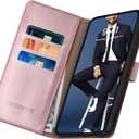 SUANPOT Compatible with G Stylus 5G 2025 Wallet case with RFID Blocking Credit Card Holder,Flip Book PU Leather Protective Cover Women Men for Stylus 5G 2025 Phone case Rose Gold