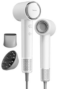 Tideway Hair Dryer, Blow Dryer with Diffuser, Ionic Professional High-Speed 1500W Low-Noise, 110, 000 RPM Brushless Motor, Fast Drying, Travel Compact for Women & Men (White)