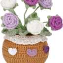 Knitting Crochet Flowers Potted Plants: Artificial Knitted Potted Flowers for Home Office Decoration (Purple Roses)