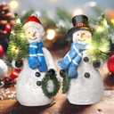 Duo 5'' Resin Snowman Figurines with Lighted Christmas Tree Wreath - Christmas Decorations Indoor Snowman Decor Ornaments Centerpiece - Winter Holiday (Snowmen)