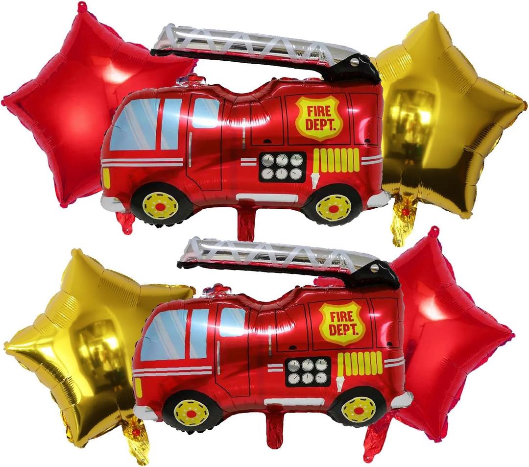 6PCS Fire Truck Balloons for Firefighting Theme Party Kids Birthday Fire Transportation Party