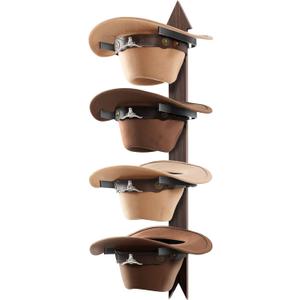 Cinati Cowboy Hat Rack, Cowboy Hat Holder Wall Mount Holds up to 4 Hats, Wooden Western Rustic Metal Cowboy Hat Hanger with Arrow Sign Board, Hat Rack for Cowgirl Hat, Fedora, Sun Hats (1 Pack)