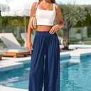 MASCOMODA Women Casual Wide Leg Palazzo Lounge Pants Comfy Soft Loose Flowy Yoga Pants Smocked High Waisted Barrel Sweatpants (Blue, Medium)