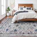 8x10 Area Rug Floral - Washable Rugs for Living Room Vintage Area Rugs Large Low Pile Carpets for Bedroom Soft Non Slip Area Rug for Dining Room Office 8x10 Blue/Cream