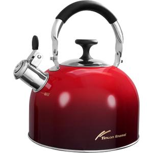 Tea Kettle Stovetop,Stainless Steel Whistling Tea Kettle For Stove Top, 2.5 Qt Tea Pot With Folding Handle, Food Grade Water Teapot Water Kettle For Stove Home Camping Travel,Gradient Red