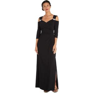 R&M Richards Women's Off The Shoulder Sweetheart Column Gown | Rhinestone Accent & Side Slit Dress | Cocktail & Party Attire (16W, Black)