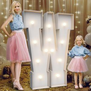 4FT Marquee Light Up Letters W,Party Decoration Large Marquee Light Up Letters with Weighted Water Bag,Pre-cut Foam Board Set Can Be Used for Birthdays,Weddings,Baby Anniversaries