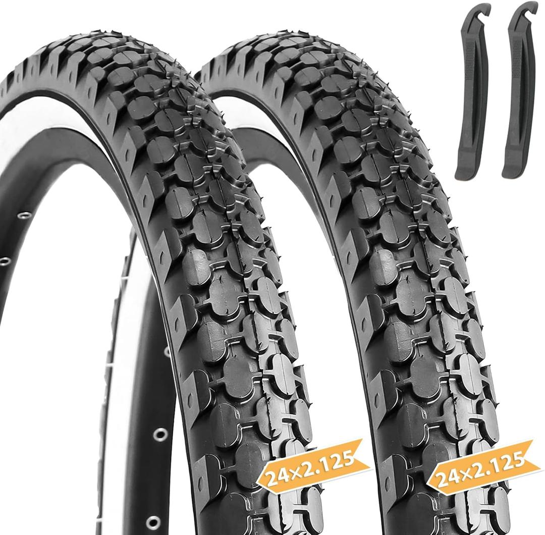 Hycline 2 Pack Bike Tire,24x2.125 Inch Folding Replacement Tire for Beach Cruiser Bicycle-White Pair (2 Tires)