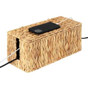 StorageWorks Large Cable Management Box, 2 Slots Wicker Cable Organizer to Hide Cords and Power Strip, Water Hyacinth Cord Hider Box for Home & Office