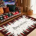 SATINIOR Merry Christmas Area Rug 5x7 Feet Christmas Living Room Carpet Red and Black Buffalo Plaid Kitchen Decor Non Slip Snowflake Washable Mat Xmas Holiday Decor for Entryway Bedroom Room Indoor