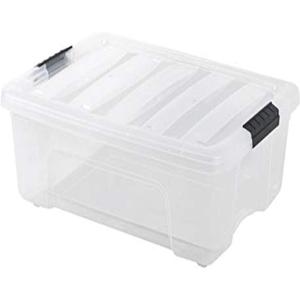 IRIS USA 12 L (13 QT) Plastic Storage Box with Lid and Latches - 1 Pack - BPA-Free, See-Through Organizing Solution, Durable Nestable Stackable Containers, Secure Pull Handle - Clear