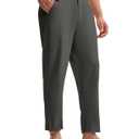 TBMPOY Men’s Linen Pants Casual Lightweight Beach Summer Pants Elastic Waist Slim Fit Trousers Dark Grey