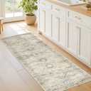Washable Runner Rugs for Bedroom - 2x6 Runner Rug Non Slip, Ultra-Thin Entryway Runner, Soft Abstract Kitchen Runner for Hallway, Laundry, Bathroom, Indoor Door Mat(2'x6', Grey/Yellow)