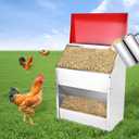 11.5-55lbs Galvanized Chicken Feeder - Rat Proof Poultry Feeder with Lid Weatherproof Outdoor Coop Food Dispenser (30lbs 13.8x8.3x17.7in)