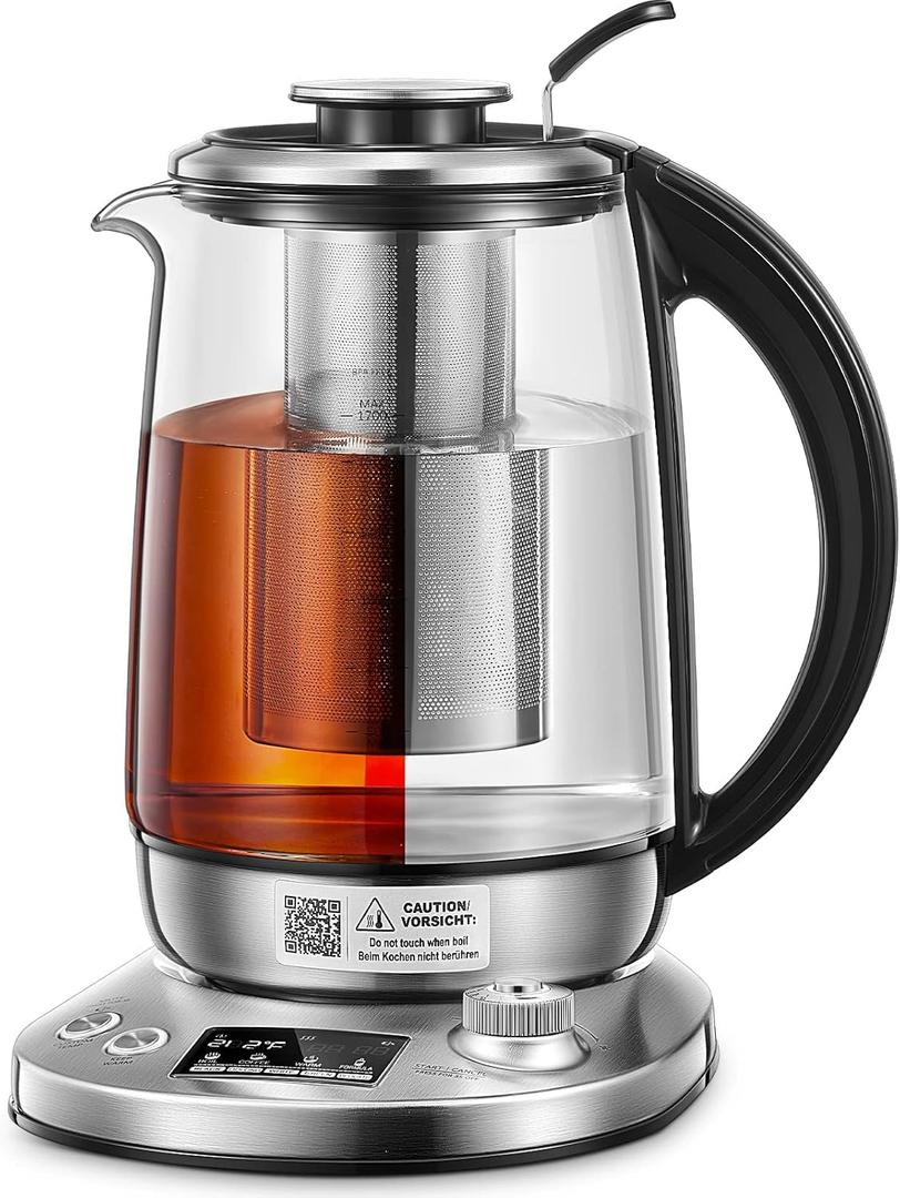 Electric Tea Kettle, 9 Temperature Control Presets Glass Kettle, 1200W Tea Pot with Removable Infuser, 2 Hours Keep Warm, 1.7 Liter Electric Kettles, Borosilicate Glass & Stainless Steel