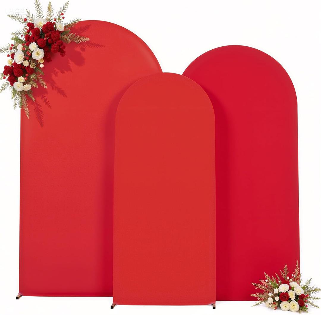 Red Arch Backdrop Cover 7.2ft 6.6ft 6ft Arch Cover Set of 3 Arch Covers Stretchy Backdrop for Wedding Party Baby Shower Birthday Photography Spandex Arch Stand Covers Backdrop Curtains Decor