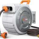 Retractable Garden Hose Reel 1/2"x150ft, 3-Ply Reinforced Heavy Duty garden hose reel, Kink-Free Rewind and Lock at Any Length, Rust Prevention Metal Mount, 180 Swivel Bracket for Lawn & Gardening