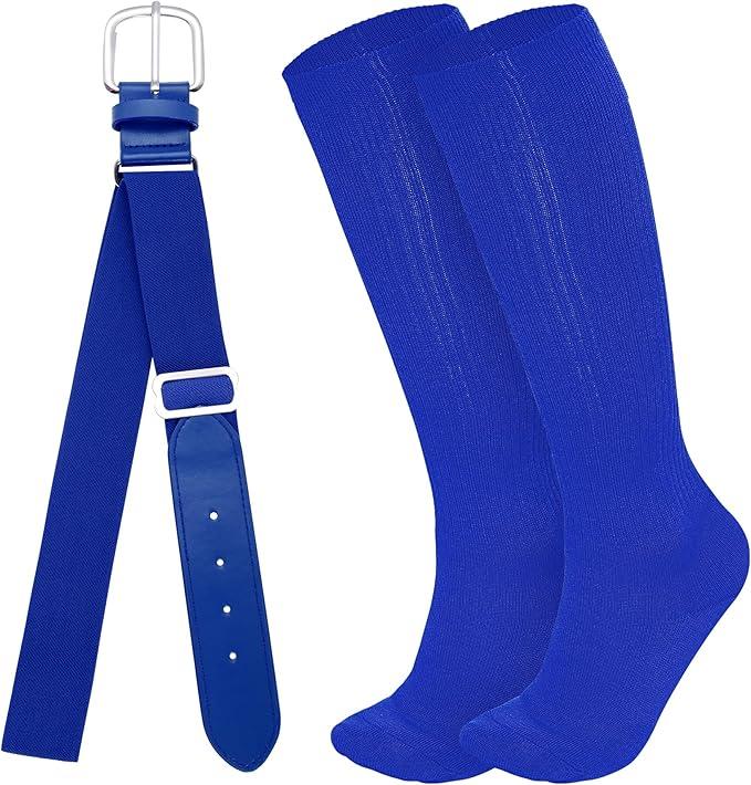 Dxhycc Youth Baseball Socks and Belt Combo Set Softball Baseball Socks and Belt Elastic Waist Belt for Youth Boys Girls