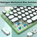 Redragon K710 Wireless Typewriter Mechanical Gaming Keyboard, Bluetooth/2.4Ghz/Wired, RGB Led Backlit, Blue Switch - Clicky, Rechargeable, Solid Metal Panel, Round Keycaps, Green