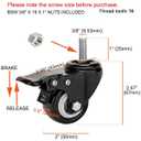2 Inch Swivel Stem Casters Heavy Duty Double Locking, 600lbs Load Capacity, 3/8-16x1 Threaded Stem Swivel Castors with Brakes, Noiseless, Set of 4 Industrial Castors for Furniture, Carts(Black)