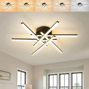 Modern LED Ceiling Light,Dimmable 5CCT/2700K/3000K/3500K/4000K/5000K,Ceiling Lights for Bedroom Living Dining Room Kitchen, Black Flush Mount Ceiling Light Fixture (Black - 5CCT, 6 Lights)