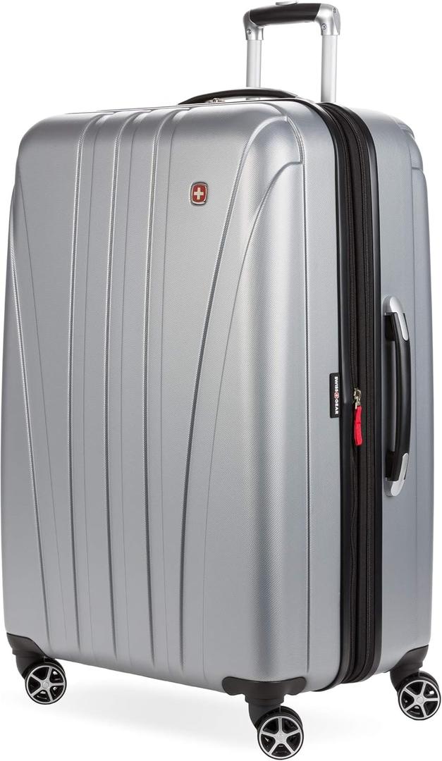 SwissGear 7585 Hardside Expandable Luggage with Spinner Wheels, Silver, Checked-Large 28-Inch