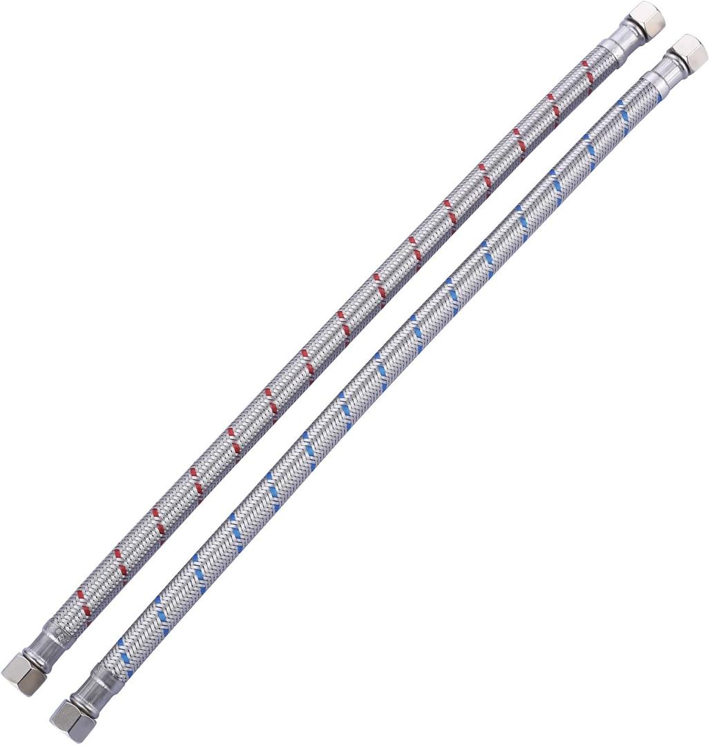 Faucet Supply Lines,16 Inch Bathroom Kitchen Faucet Connector 3/8" to 3/8" Female Compression Thread Stainless Steel Braided Faucet Hose Extension Water Supply Line,2Pcs