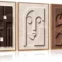 CHDITB 3D Small Geometric Face Wall Art, Neutral Earth Tone Relief Decor
Set Of 3 Minimal Abstract Line Figure Painting, Soft Body Outline Canvas Prints for Living Room Bedroom Office 16"x24"x3