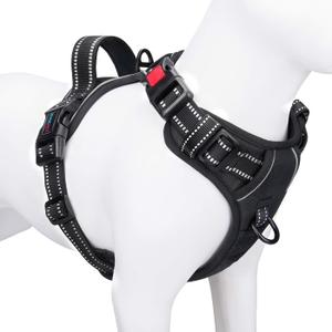 PHOEPET No Pull Dog Harnesses for Small Dogs Reflective Adjustable Front Clip Vest with Handle 2 Metal Rings 3 Buckles [Easy to Put on & Take Off] (XS, Black)