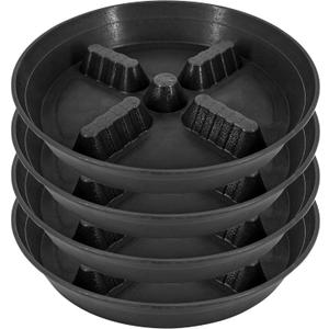 4 Pack Plant Saucer 8 inch, 10 12 14 17 inch, Plant Stand Plastic Plant Saucers for Indoors Outdoor, Heavy Duty Flower Planter Drip Trays for Pots, Pot Saucers for Plants, Grow Bags Saucers (Black)