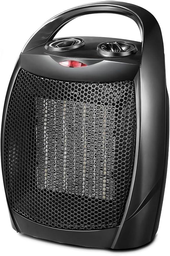 Kismile Small Electric Space Heater Ceramic Space Heater, Portable Heater Fan for Office with Adjustable Thermostat and Overheat Protection ETL Listed for Kitchen, 750W/1500W (Black)