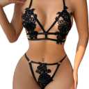 Avidlove Lingerie Sets for Women Sexy 2 Piece Bra Panty Set Appliques Cut Out Outfits for Women (Small, Black)