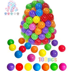 LANGXUN 100 Soft Plastic Ball Pit Balls for Kids, Gift for Baby Toddler Birthday Christmas, Ball Pit Play Tent, Baby Kiddie Pool Water Toys, Party Decoration (100 Balls, 7 Rainbow Colors)