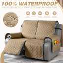 TAOCOCO 100% Waterproof Recliner Covers, Recliner Sofa Covers with Leg Straps, Reversible Recliner Couch Cover for Reclining Chair, Washable Couch Protector for Pets Kids(2 Seater, Camel)