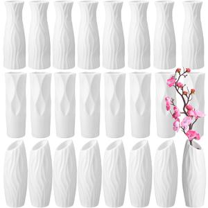 Mimorou 24 Pcs Composite Plastic Flower Vase Ceramic Look Decorative White Unbreakable Plastic Vases for Flower Centerpieces for Living Room Table Home Decor(Stylish Style)