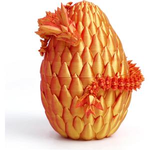 3D Printed Dragon Egg - Surprise Egg with 12" Flexible Crystal Dragon Inside, Mythical 3D Printed Gift Toy, Desk Executive Pet, Figurine Decor for Christmas, Birthday, Easter (Red and Gold)