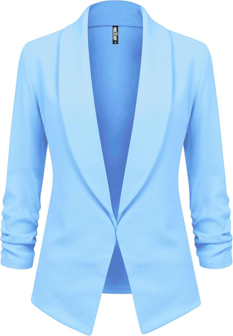 Lock and Love Women 3/4 Sleeve Blazer Open Front Cardigan Jacket Work Office Blazer (Large, Wsk2324_light_blue)