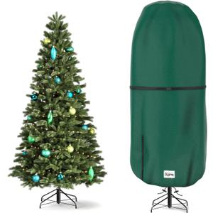 Upright Christmas Tree Storage Cover, Tear Resistant Adjustable 7.5 FT Christmas Tree Storage Bag for Artificial Tree Standing with Ornaments,Christmas Xmas Cover Waterproof, Dustproof (Green)