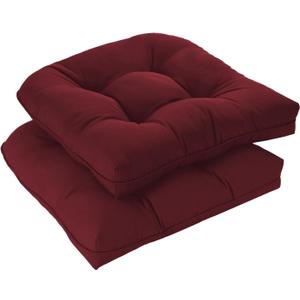 downluxe Outdoor Chair Cushions Set of 2 for Patio Furniture, Waterproof Tufted Overstuffed Patio Furniture Cushions, Thick Outdoor Seat Cushion, 19" X 19" X 5", Burgundy