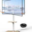 Rolling TV Stand with Hidden Wheels, Mobile TV Cart for 32-75 Inch TVs up to 99 lbs, TV Stand with Swivel and Height Adjustment, Floor TV Mount Stand with Wood Base