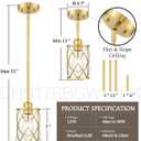 Brushed Gold Pendant Lights Kitchen Island, 2 Pack Brass Glass Pendant Light Fixture Farmhouse Cage Hanging Lighting with Rod for Kitchen Island Sink Bathroom, CH9176BG-2PKG