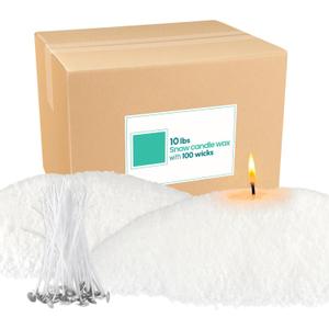 Wfmolcand 10 lb Natural Pearl Wax Sand DIY Set with 100 Wicks, Reusable, Continuous Burning, Unscented Candle Powder, Designed for Handmade Candles, Wedding Celebrations and Party Decorations