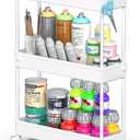 SPACEKEEPER Slim Rolling Storage Cart, 3 Tier Bathroom Storage Organizer Laundry Room Utility Cart Mobile Shelving Unit, Multi-Purpose for Kitchen Office Bathroom Laundry Narrow Places, White