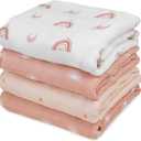 GLLQUEN BABY Muslin Swaddle Blankets 4-Pack Breathable Receiving Blankets (35" x 40") Soft Baby Blankets for Girls and Boys Newborn Essentials Muslin Burp Cloths Swaddle Wrap Baby Gift (Sun)